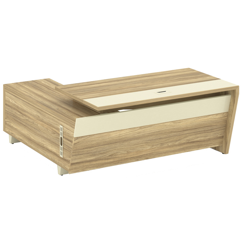 Изображение товара Стол руководителя Corner COR.SRT-18 с опорной тумбой правый (гикори песочный/ваниль/ваниль металлическая, 1800х1800х750 мм)