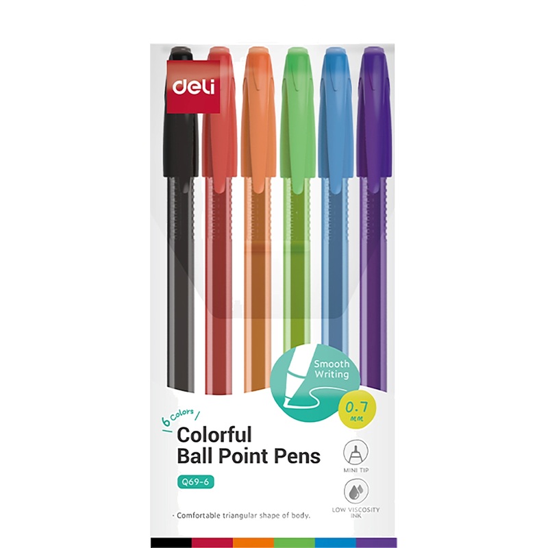 Изображение товара Набор шариковых ручек Deli 6 цветов (толщина линии 0.35 мм, 6 штук в упаковке)