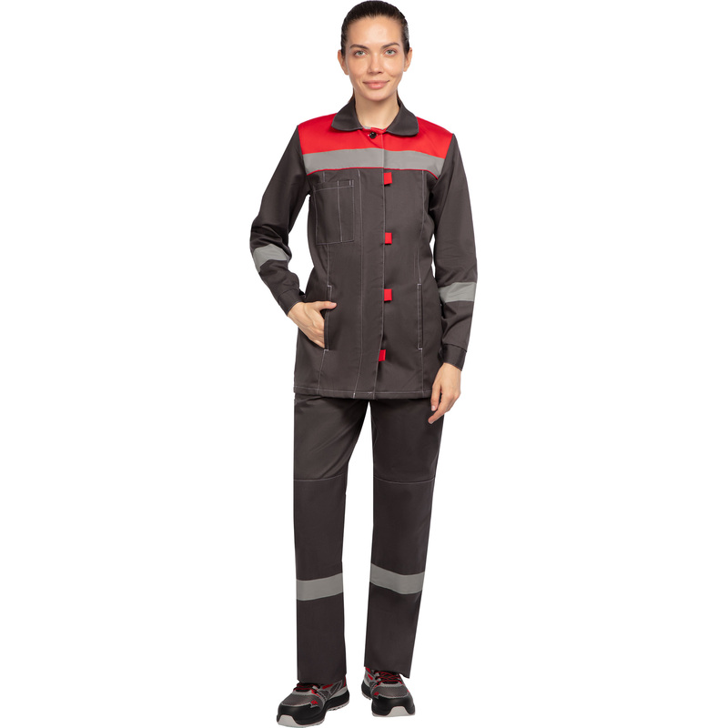 Изображение товара Костюм рабочий летний женский л20-КБР с СОП серый/красный (размер 104-108 (52-54), рост 170-176)