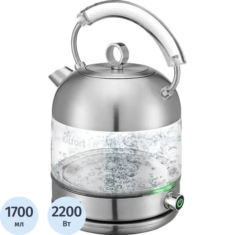 Изображение товара Электрический чайник Kitfort КТ-6172 серебристый 1.7 л автомат 2200 Вт
