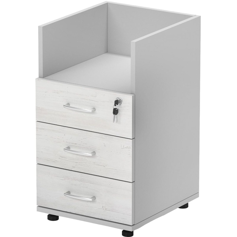 Изображение товара Тумба приставная Комус Мебель Easy Standard с замком 3 ящика сосна винтер/серый