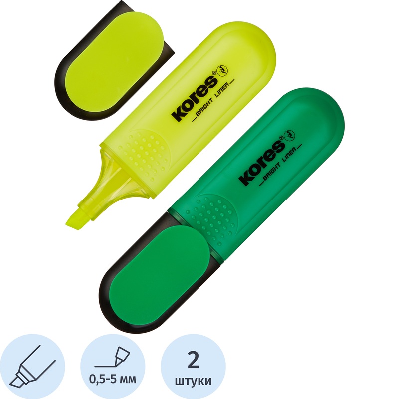 Изображение товара Набор текстовыделителей Kores 2 цвета, толщина линии 0.5-5 мм, водная основа