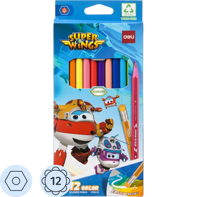 Изображение товара Цветные карандаши Deli Super Wings 12 штук шестигранные