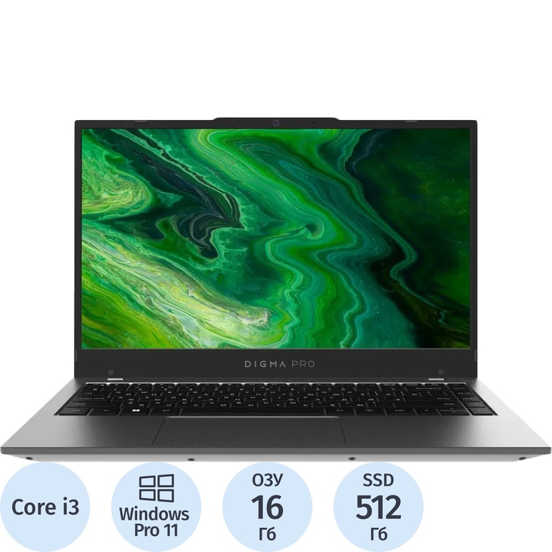Изображение товара Ноутбук Digma Pro Fortis 14.1" Gray Intel Core i3 1005G1/16 ГБ/SSD 512 ГБ/Intel UHD Graphics G1 (DN14P3-ADXW01)