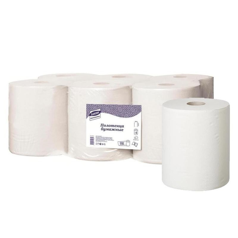 Изображение товара Бумажные рулонные полотенца Luscan Professional M4 двухслойные 6 рулонов по 150 м белые