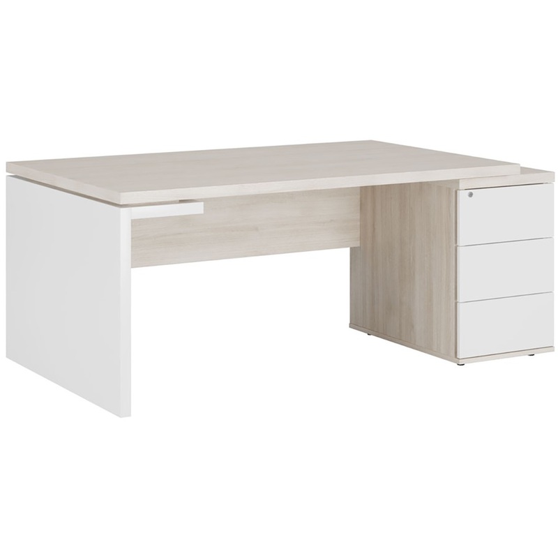 Изображение товара Стол руководителя Zion T 113 с тумбой дуб светлый/белый, 1820х1000х740 мм