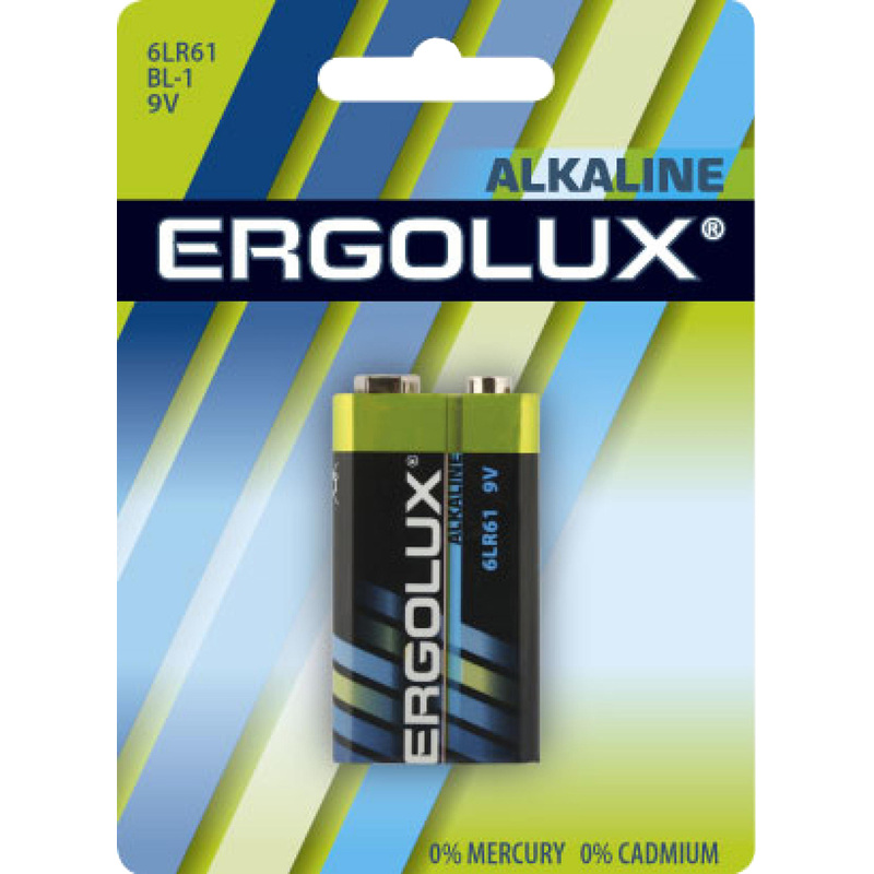 Изображение товара Батарейка крона 6LR61 Ergolux Alkaline BL-1 9 В щелочная для устройств