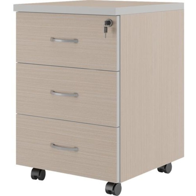 Изображение товара Тумба подкатная Zoom с замком из ЛДСП 3 ящика дуб шамони светлый серый