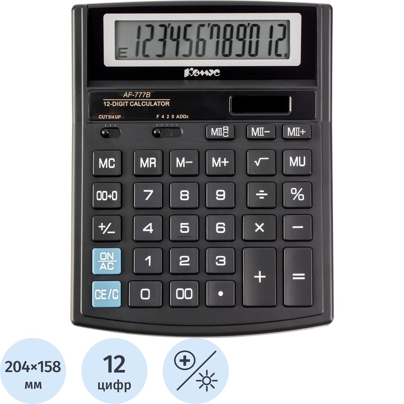 Изображение товара Настольный калькулятор Комус AF-777B 12-разрядный черный офисный учебный