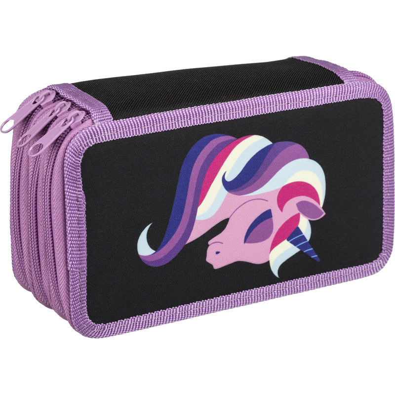 Изображение товара Пенал Комус Класс Единорог черный 3 секции для девочек дошкольников и младших школьников