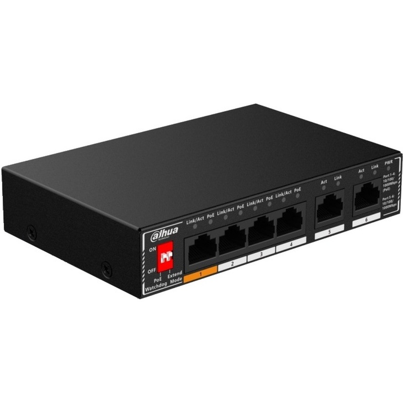 Изображение товара Коммутатор Dahua DH-SG1006P неуправляемый PoE 6 портов для small бизнеса