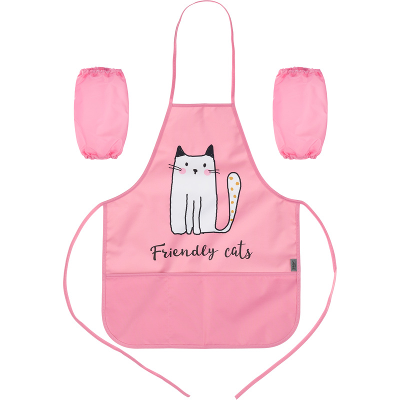 Изображение товара Фартук для труда и творчества Комус Класс Friendly cats розовый, размеры 49x39 см, с карманами и на