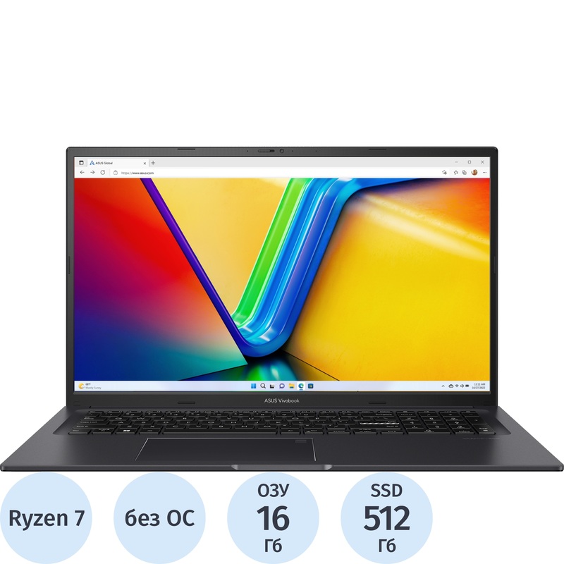 Изображение товара Ноутбук Asus VivoBook 17X M3704YA-AU052 17.3 Black AMD Ryzen 7 16 ГБ SSD 512 ГБ