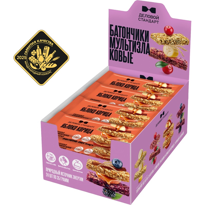 Изображение товара Мультизлаковый Батончик Яблоко в карамели и корице Деловой Стандарт 24 шт по 35г