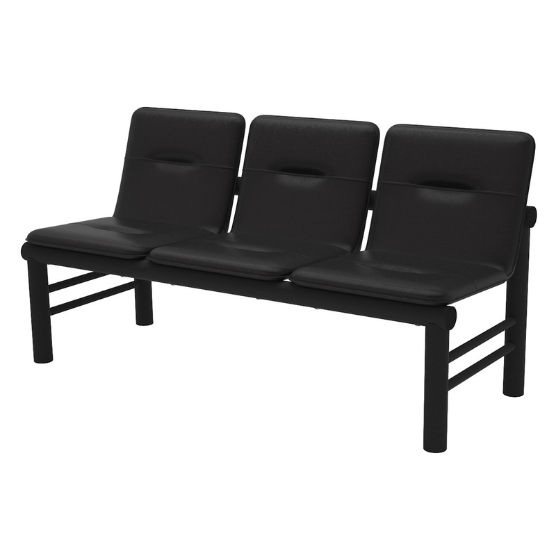 Изображение товара Многоместная секция Троя черная (3 места, искусственная кожа/металл)