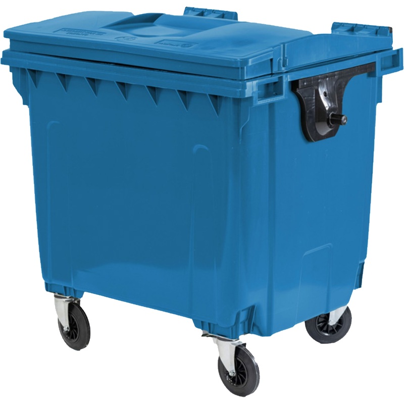 Изображение товара Контейнер-бак мусорный 1100 л на колёсах с крышкой пластик синий (135.6x136.2x109 см)