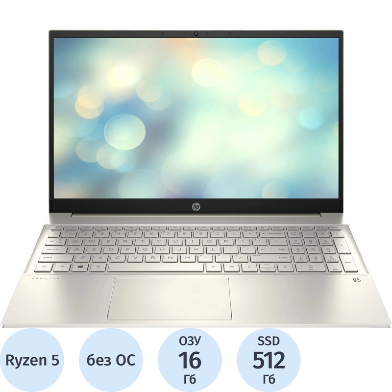 Изображение товара Ноутбук HP Pavilion 15-eh3039ci 15.6" серебристый AMD Ryzen 5 7530U/16 ГБ/SSD 512 ГБ (84J95EA)
