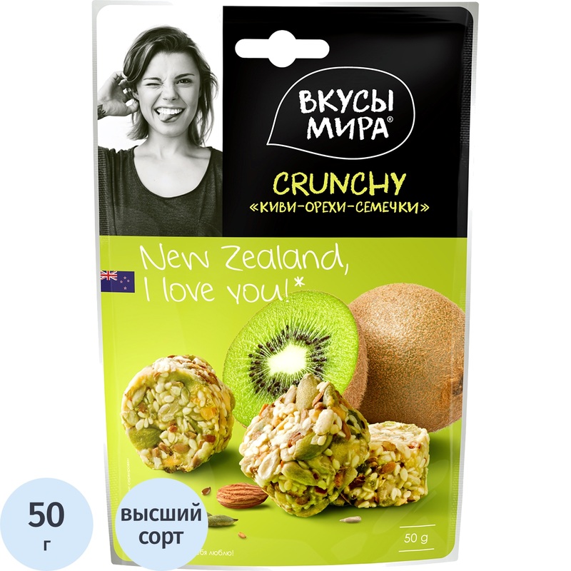 Изображение товара Коктейль из киви и орехов Вкусы мира Crunchy 50 г