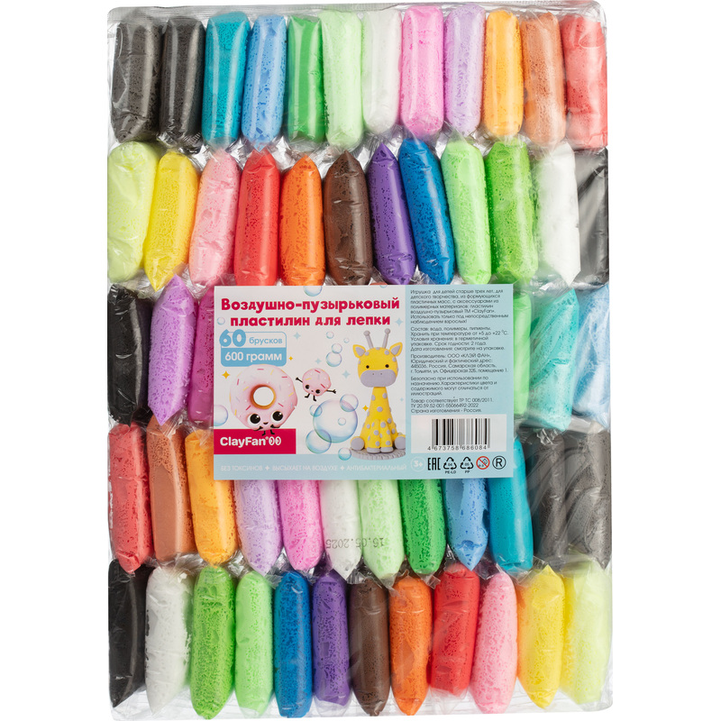 Изображение товара Воздушный пластилин ClayFan 60 цветов 600 г для творчества детей от 3 лет