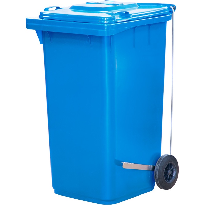 Изображение товара Контейнер мусорный 240л на колёсах с крышкой и педалью пластик синий
