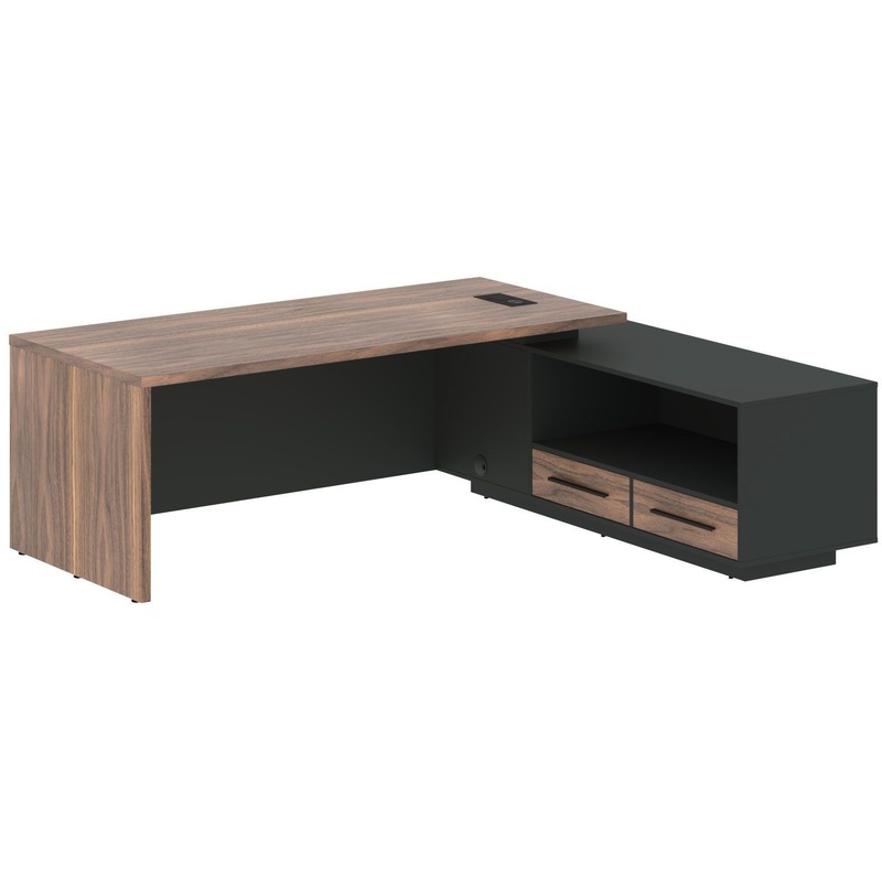 Изображение товара Стол руководителя угловой VRCT 2319(R) с тумбой американский орех яшма чёрная