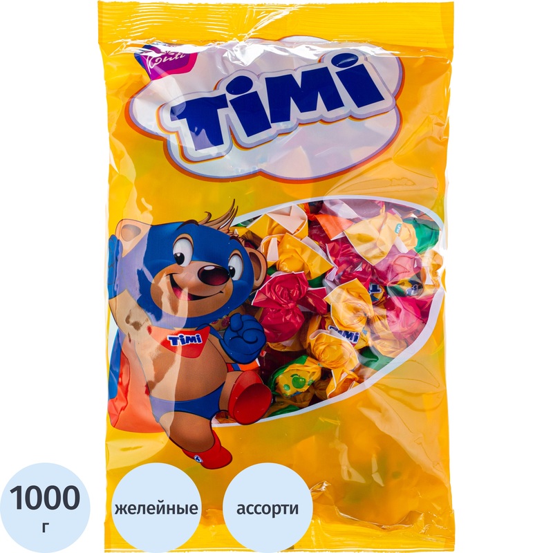 Изображение товара Конфеты желейные Конти Timi Mix 1 кг с соком яблока, малины и апельсина
