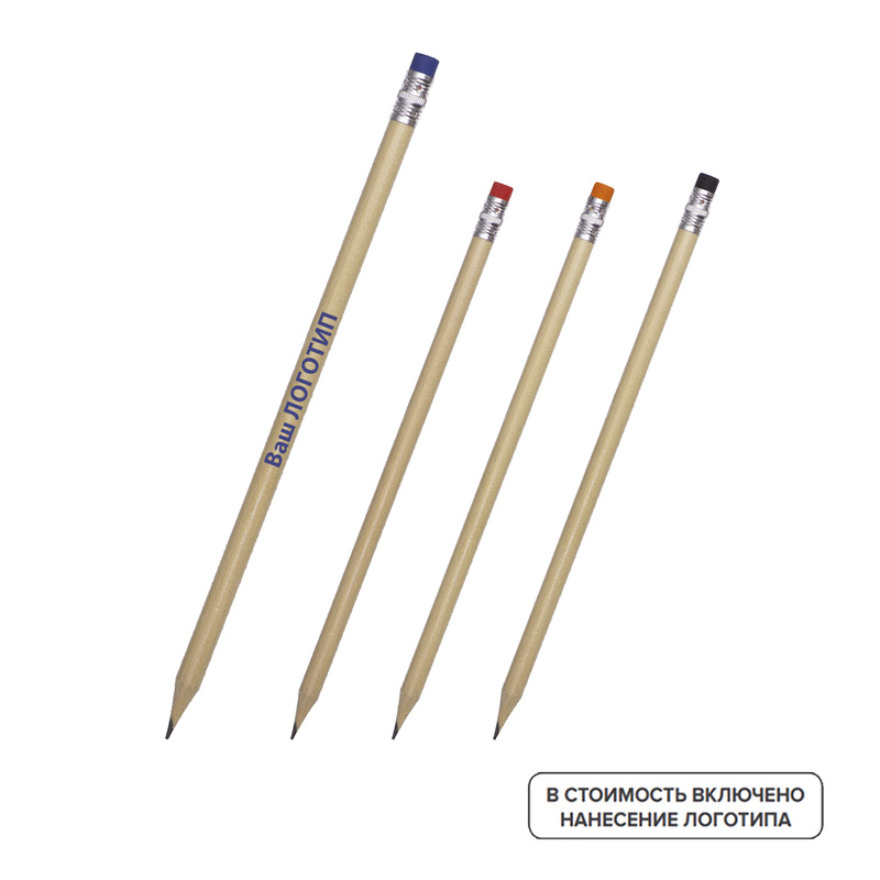 Изображение товара Деревянный карандаш HB с ластиком Arriva, индивидуальная печать, опт 500 шт