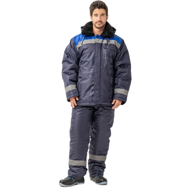 Изображение товара Куртка рабочая зимняя мужская з32-КУ с капюшоном синяя/васильковая