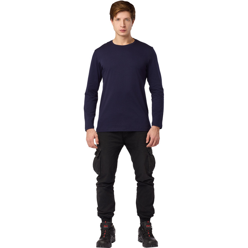 Изображение товара Футболка темно-синяя с длинным рукавом 100% хлопок для повседневного и делового образа XXXL