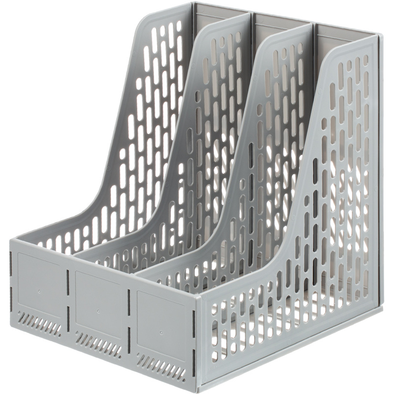 Изображение товара Вертикальный пластиковый лоток для бумаг Deli 250 мм 3 отделения серый