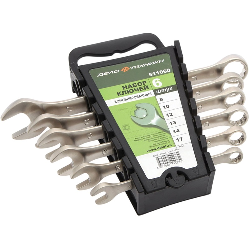 Изображение товара Набор ключей гаечных комбинированных Дело Техники 8-17 мм в держателе 6 штук (511060)