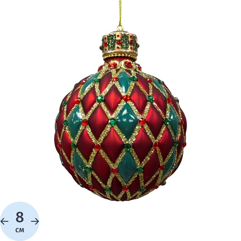 Изображение товара Ёлочный шар Valma стекло красный/зелёный 8 см