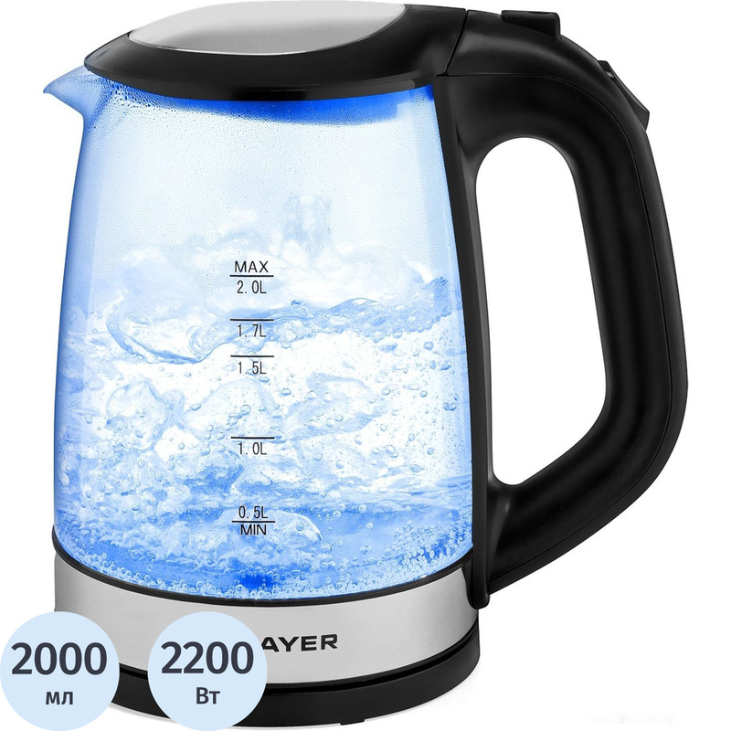 Изображение товара Электрический чайник Brayer BR1040BK чёрный 2 литра 2200 Вт