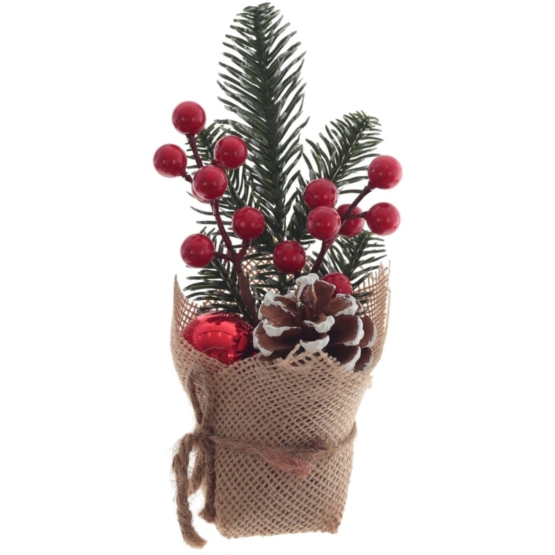 Изображение товара Декоративная композиция с красными ягодами 26x11x11 см для новогоднего декора
