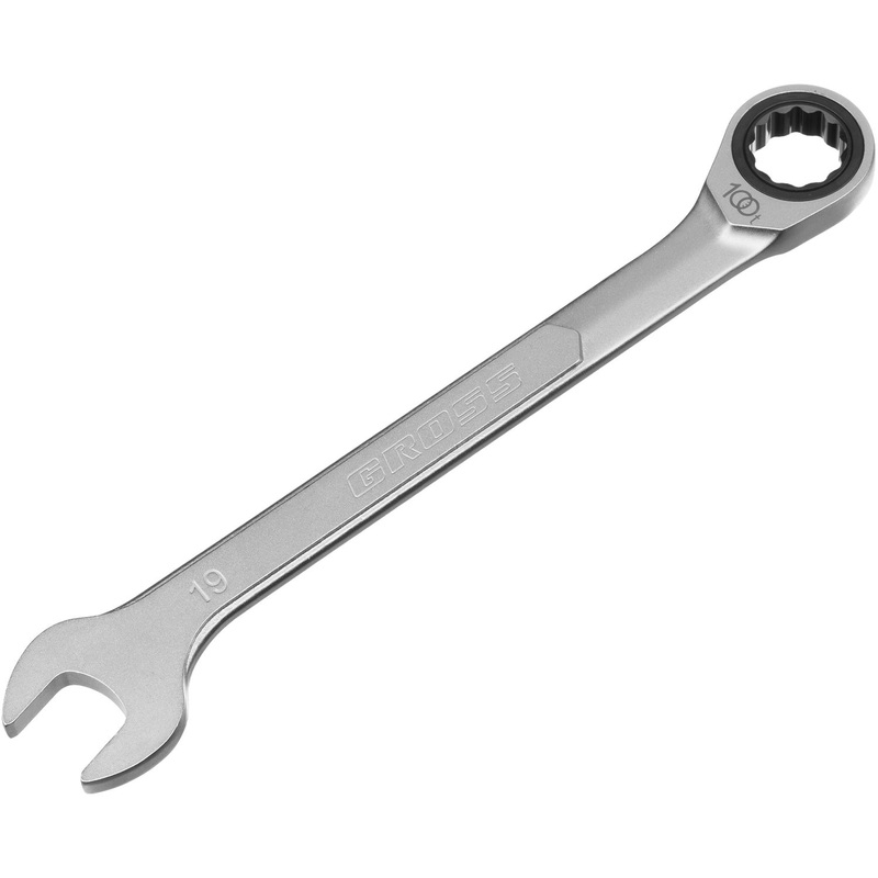 Изображение товара Комбинированный трещоточный ключ Gross 19 мм хром сталь DIN