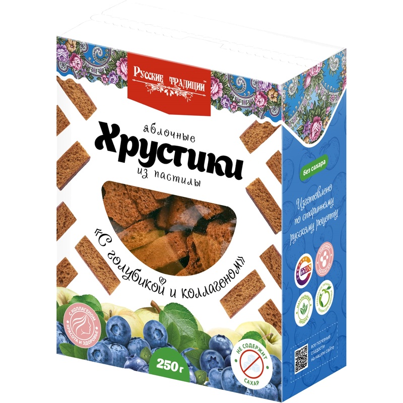 Изображение товара Пастила Русские традиции Хрустики с голубикой и коллагеном без сахара 250 г