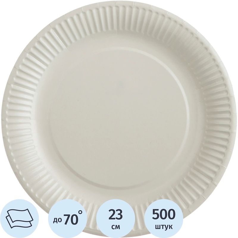 Изображение товара Уцененная бумажная тарелка Комус Эконом 230 мм 500 штук белая