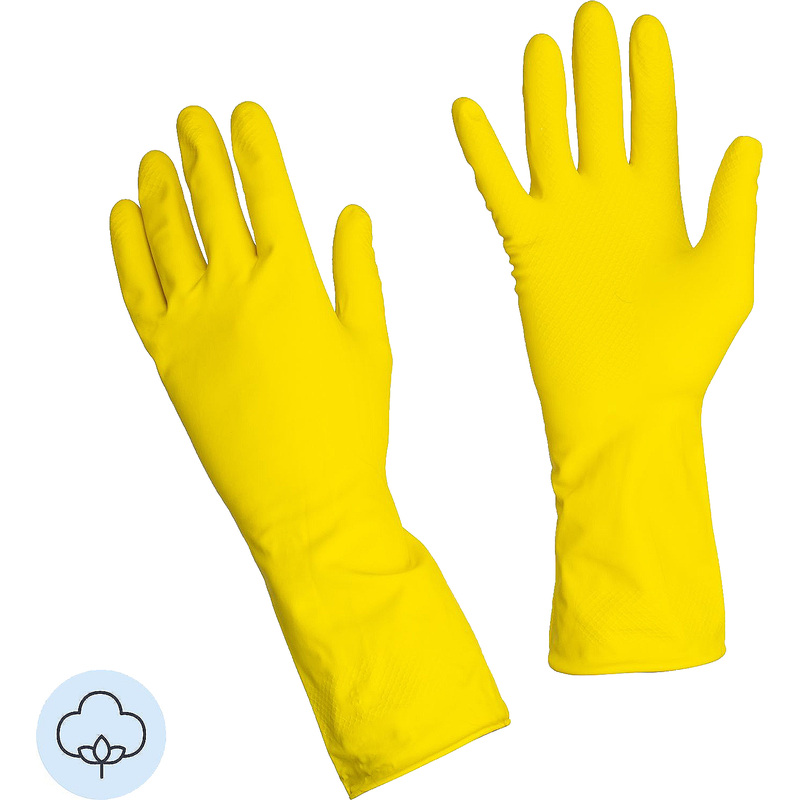 Изображение товара Перчатки латексные Lotus Lux с хлопковым напылением желтые размер 8