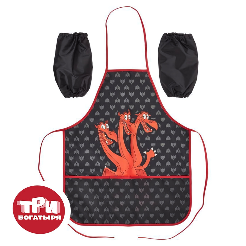 Изображение товара Фартук для труда Комус Три богатыря Горыныч черный с нарукавниками 53.5x44.5 см