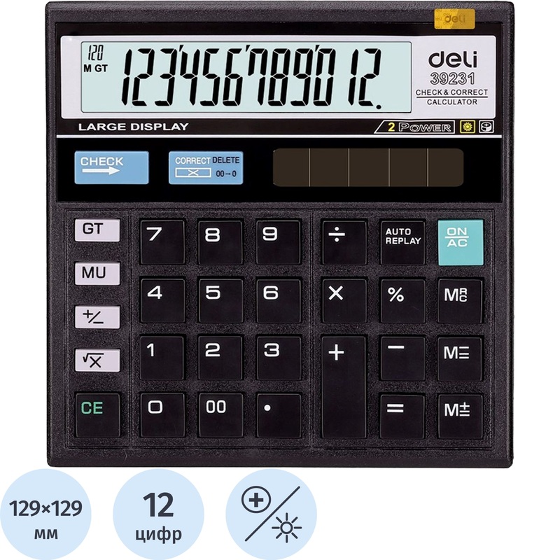 Изображение товара Настольный калькулятор Deli 39231 12-разрядный черный компактный