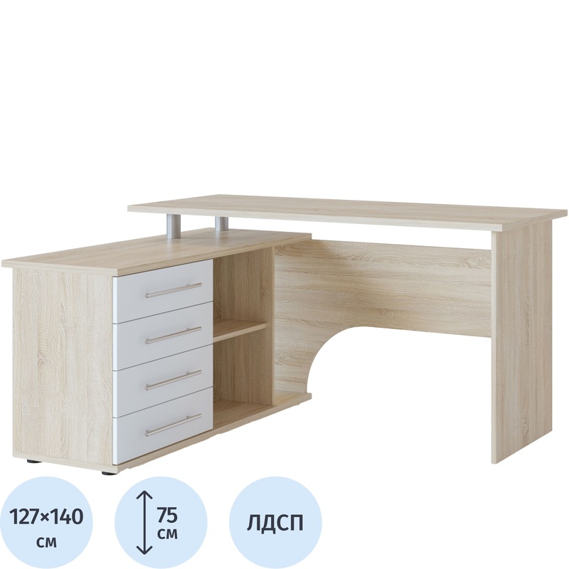 Изображение товара Компьютерный угловой стол Сокол КСТ-109Л дуб сонома белый 1400х1270х750 мм