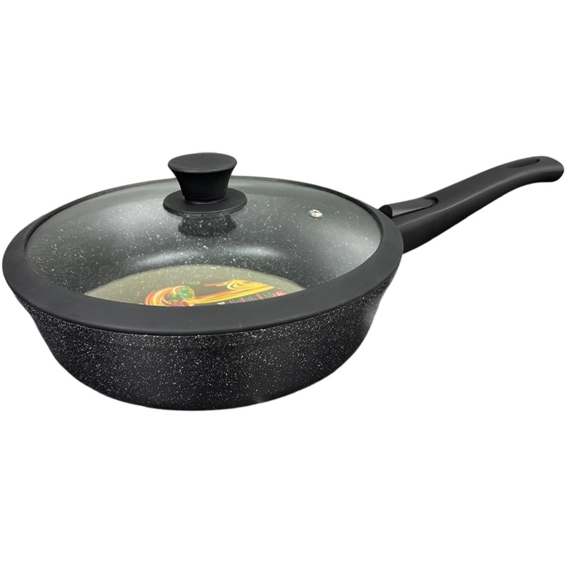 Изображение товара Сковорода Panairo Harfe Black 24 см с крышкой и съёмной ручкой