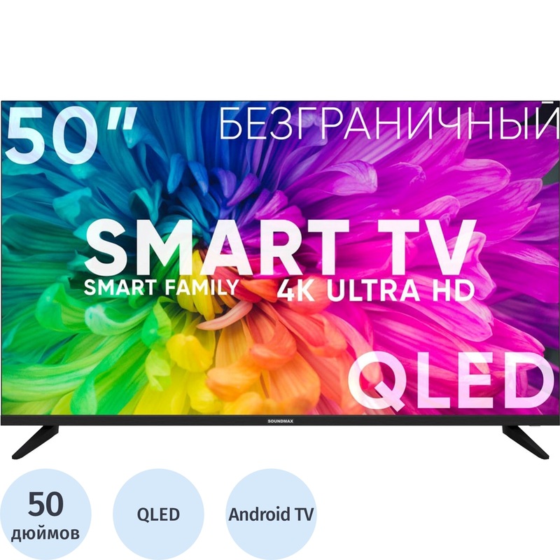 Изображение товара Телевизор Soundmax 50 дюймов SM-QLED50T21SU черный с Android TV