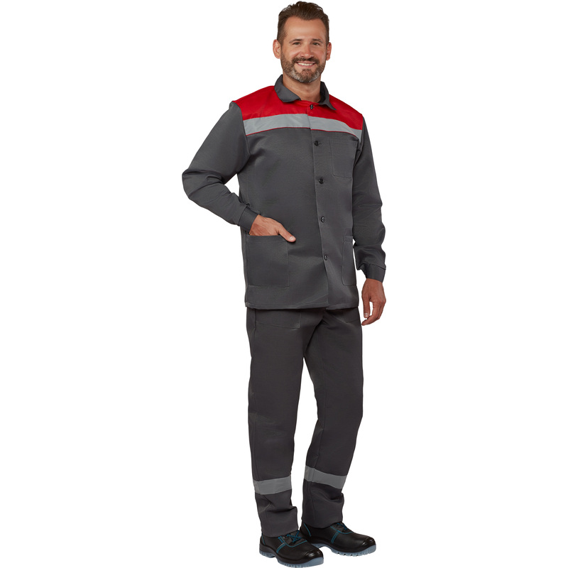 Изображение товара Костюм рабочий летний мужской л16-КБР серый/красный размер 60-62
