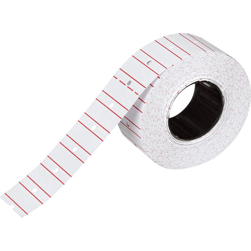 Изображение товара Этикет-лента прямоугольная белая с красной полосой 21.5х12 мм эконом (10 рулонов по 1000 этикеток)