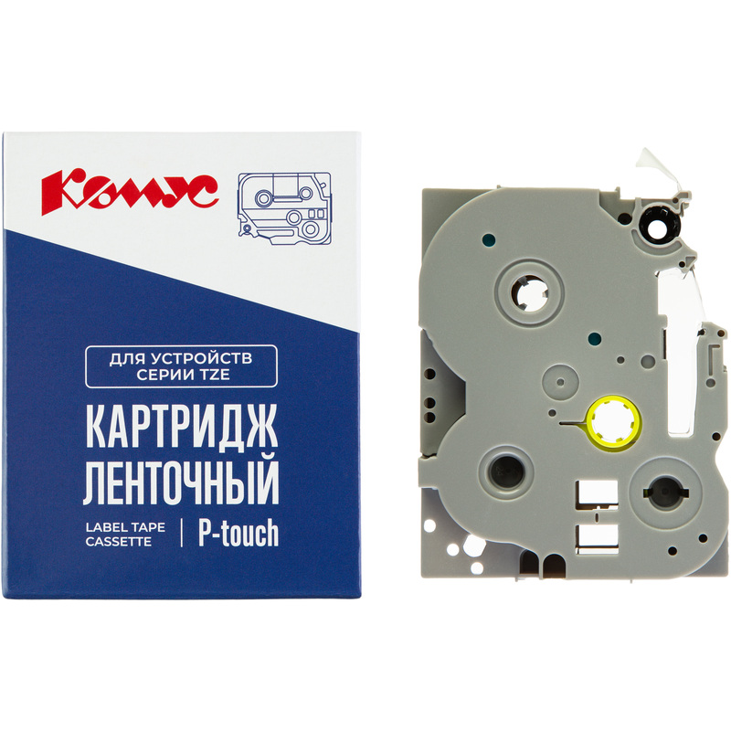 Изображение товара Картридж Комус TZE-145 для принтера Brother 18 мм 8 м прозрачный белый шрифт
