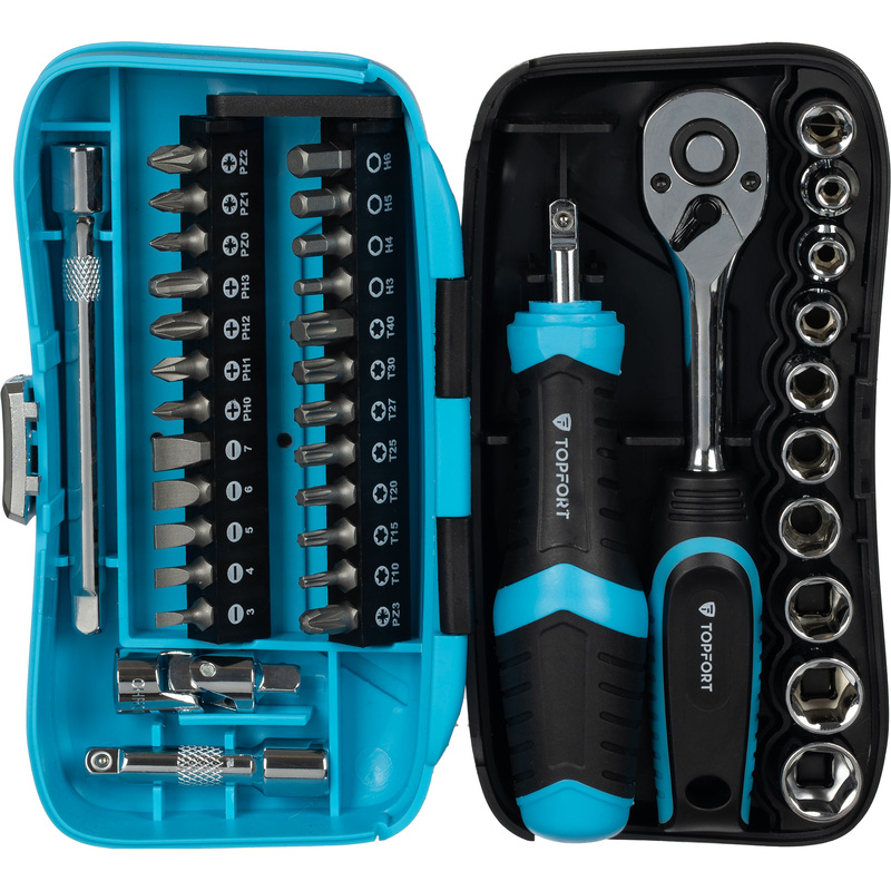 Изображение товара Набор отвёрток реверсивных TOPFORT с трещоткой и битами 39 штук