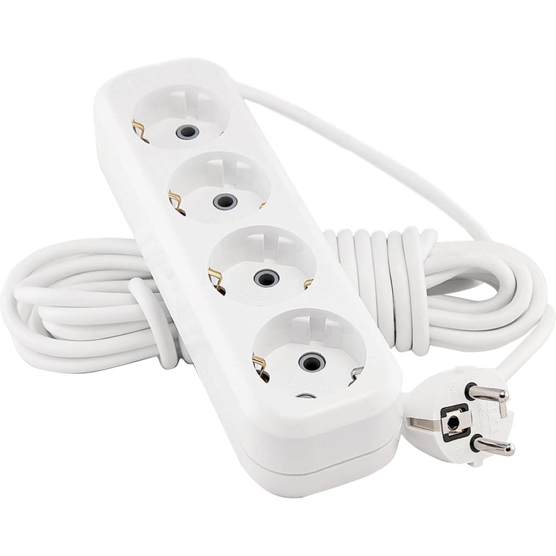 Изображение товара Удлинитель Lux У4-Е-03 с 4 розетками и заземлением 3 м белый