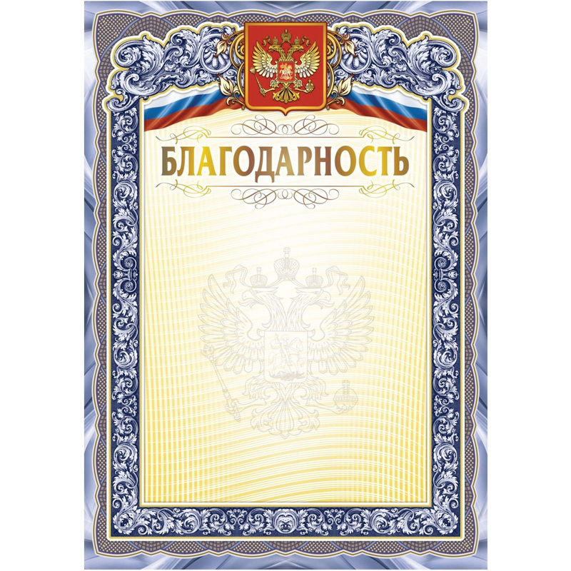 Изображение товара Благодарность А4 250 г/кв.м с тиснением фольгой 10 штук в упаковке КЖ-1625