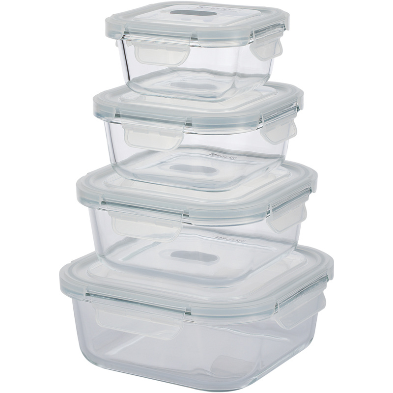 Изображение товара Набор стеклянных контейнеров Regent inox Desco 4 шт 0.3/0.5/0.8/1.2 л герметичные